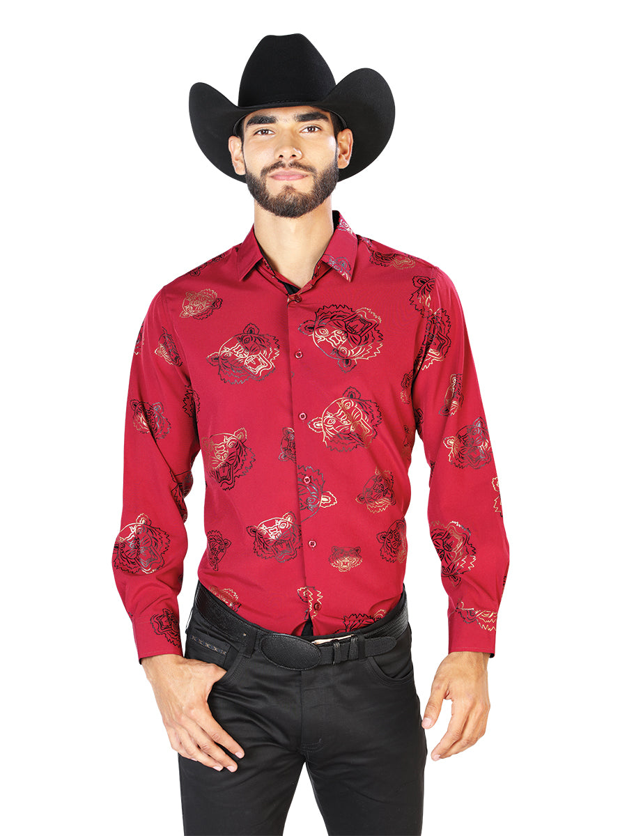 Red Casual Long Sleeve Shirt 43829