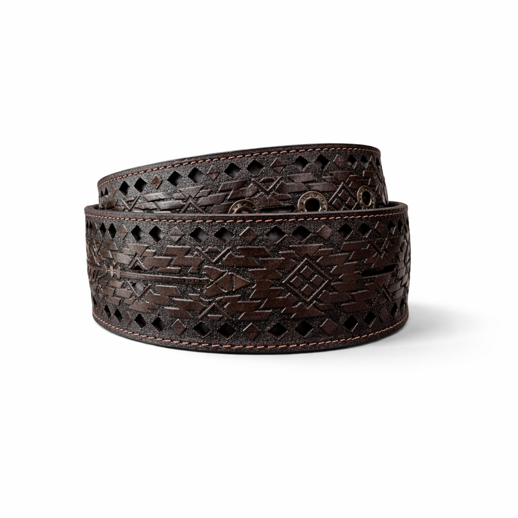 Western Leather Belt with Feather Arrow Design–Made in Mexico