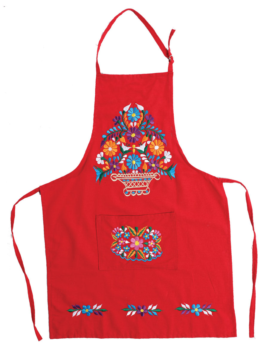 Mexican Artisanal Embroidered Apron Red 603195