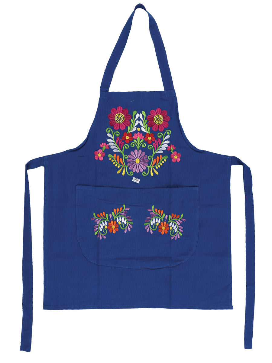 Mexican Artisanal Embroidered Apron Royal Blue 603196