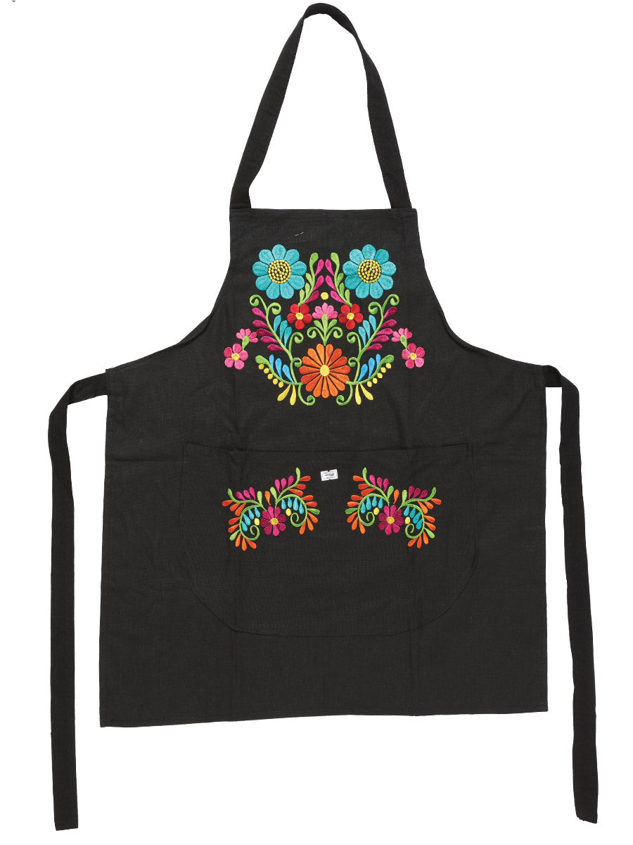 Mexican Artisanal Embroidered Apron Black 603197