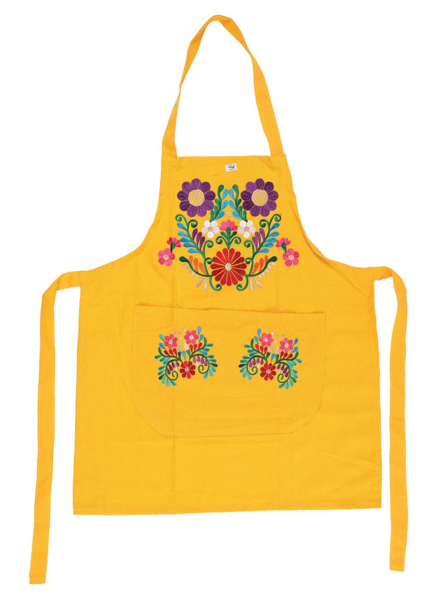 Mexican Artisanal Embroidered Apron Yellow 603198