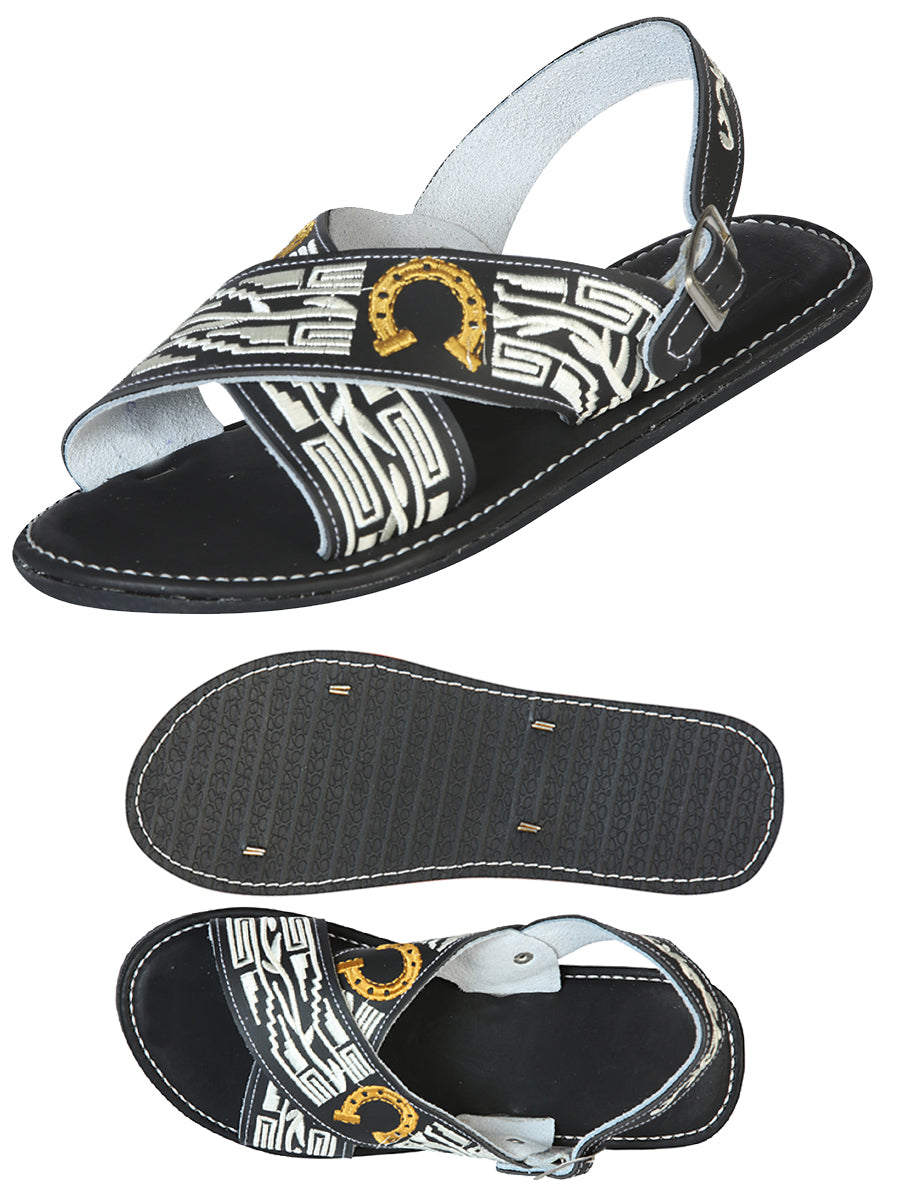 Mexican Artisanal Sandals Leather Black Horseshoe 603788