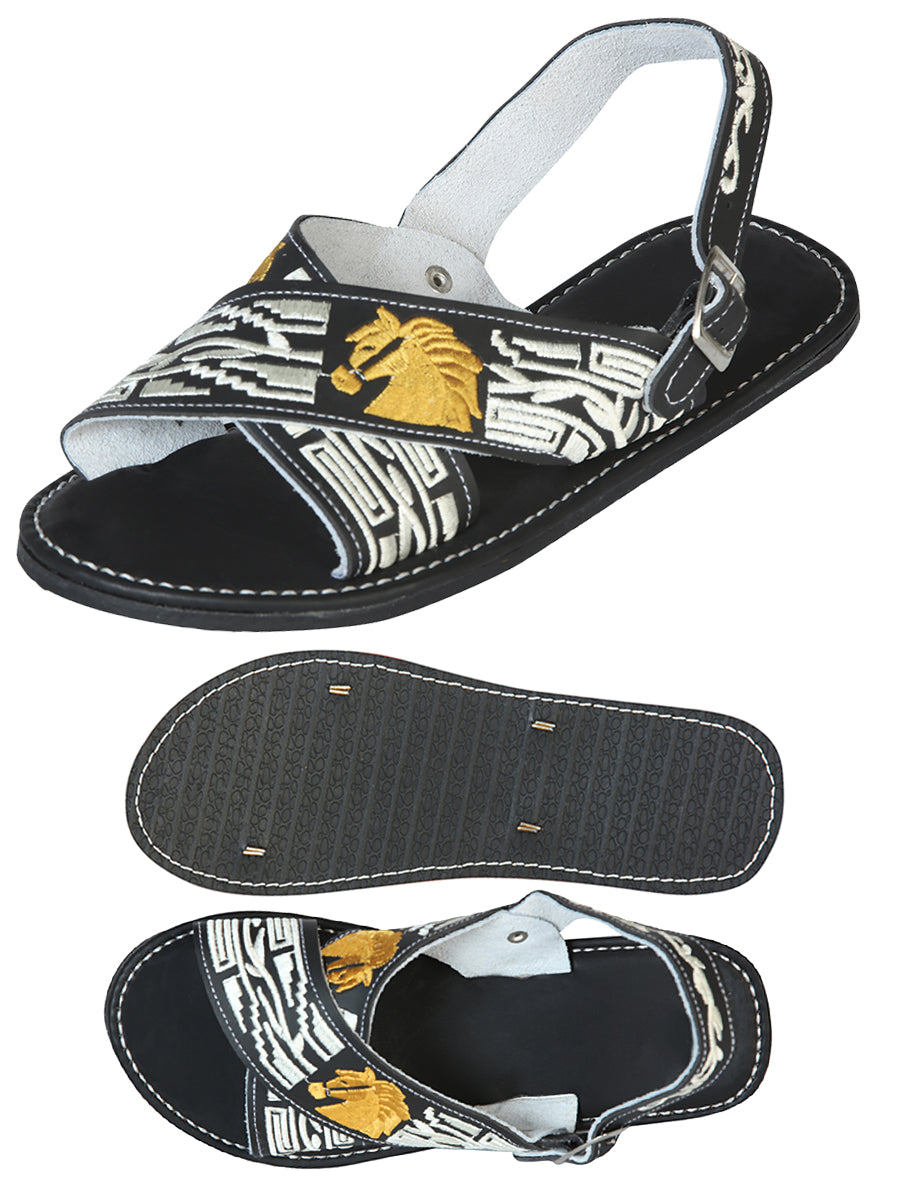 Mexican Artisanal Sandals Leather Black Horse 603792