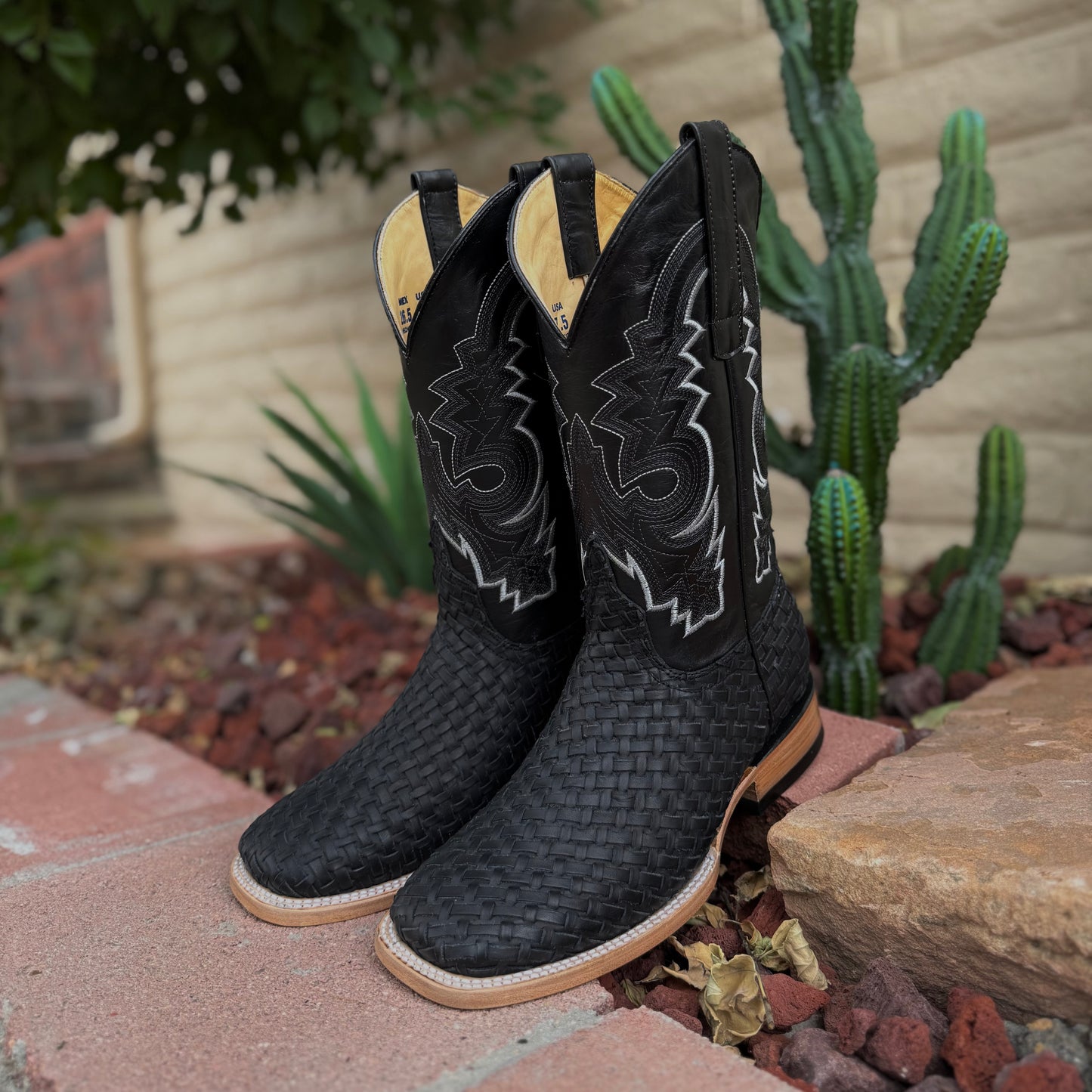 Dark Ranch Basketweeve Petatillo Boots–Square Toe