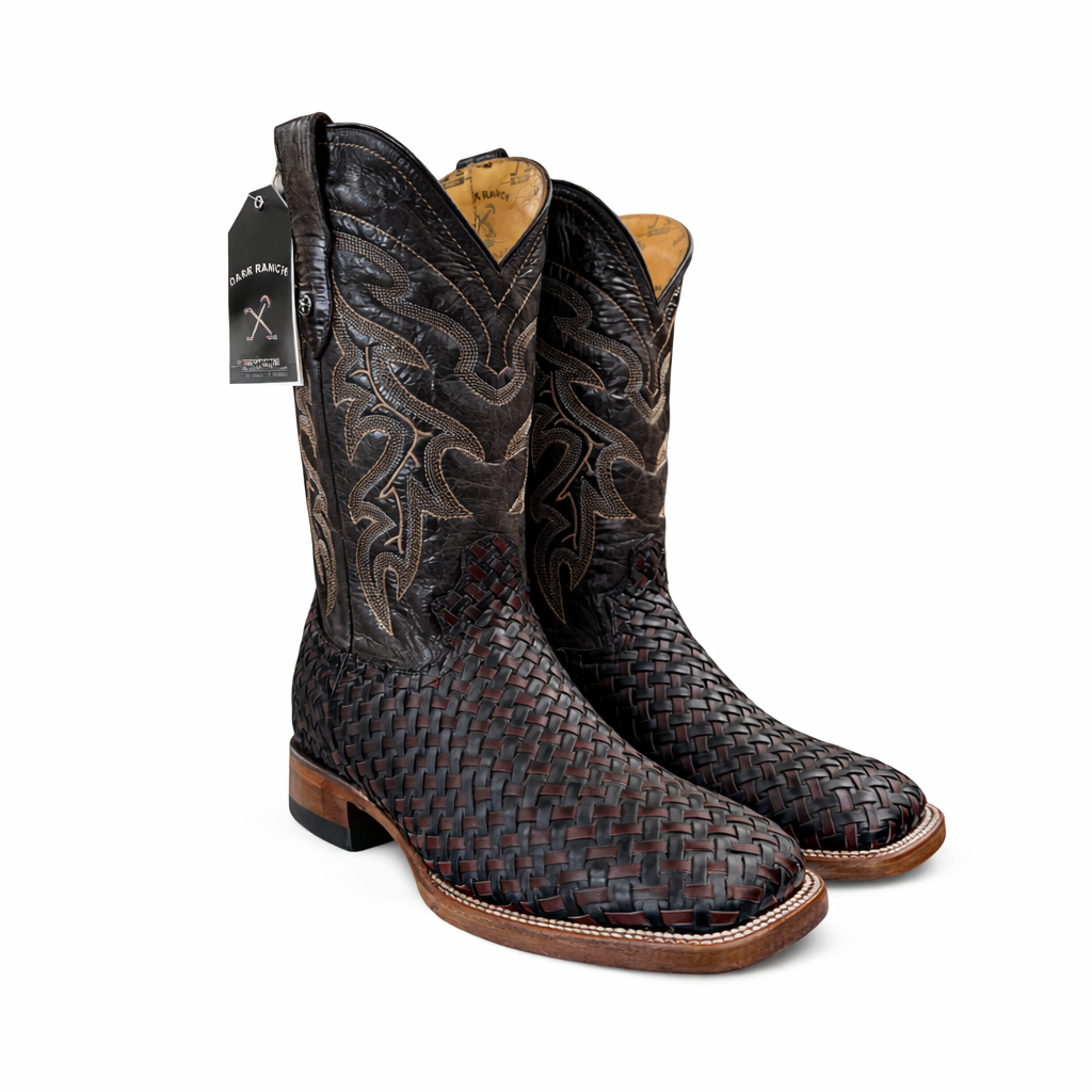 Dark Ranch Wine Basketweave Petatillo Boots-Square Toe