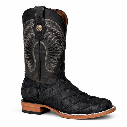 Monarch Black Rustic Pirarucu Boots-Square Toe