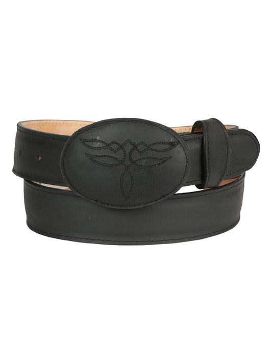 El General Men’s Western Belt - Crazy Cowhide Leather - Black  43190