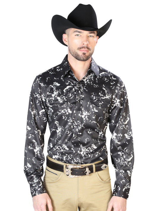 Black And Beige Casual Long Sleeve Shirt 43946