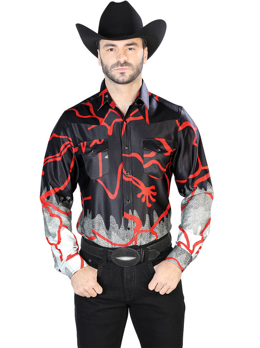 Black Red Casual Long Sleeve Shirt 44074