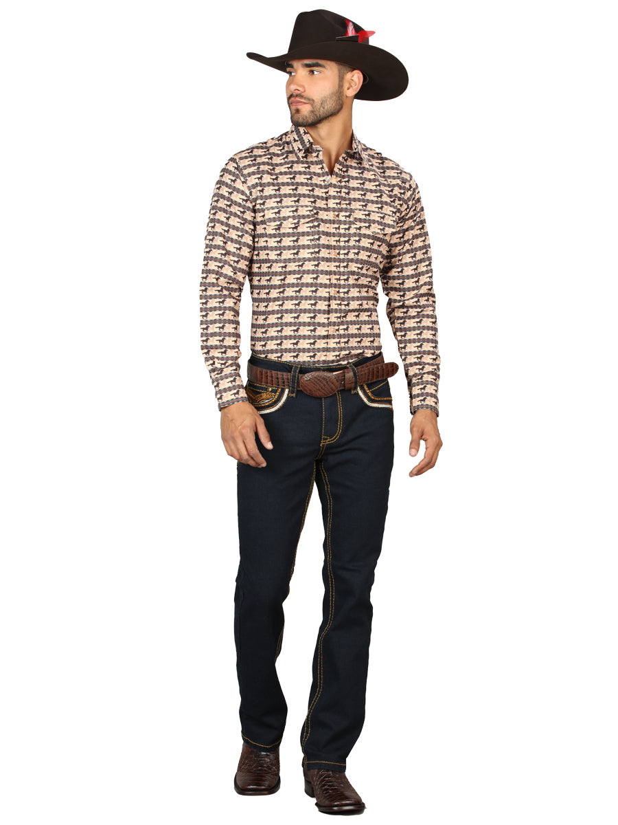 Centenario Men's Rinse Blue Denim with Gold Embroidered Details  45313