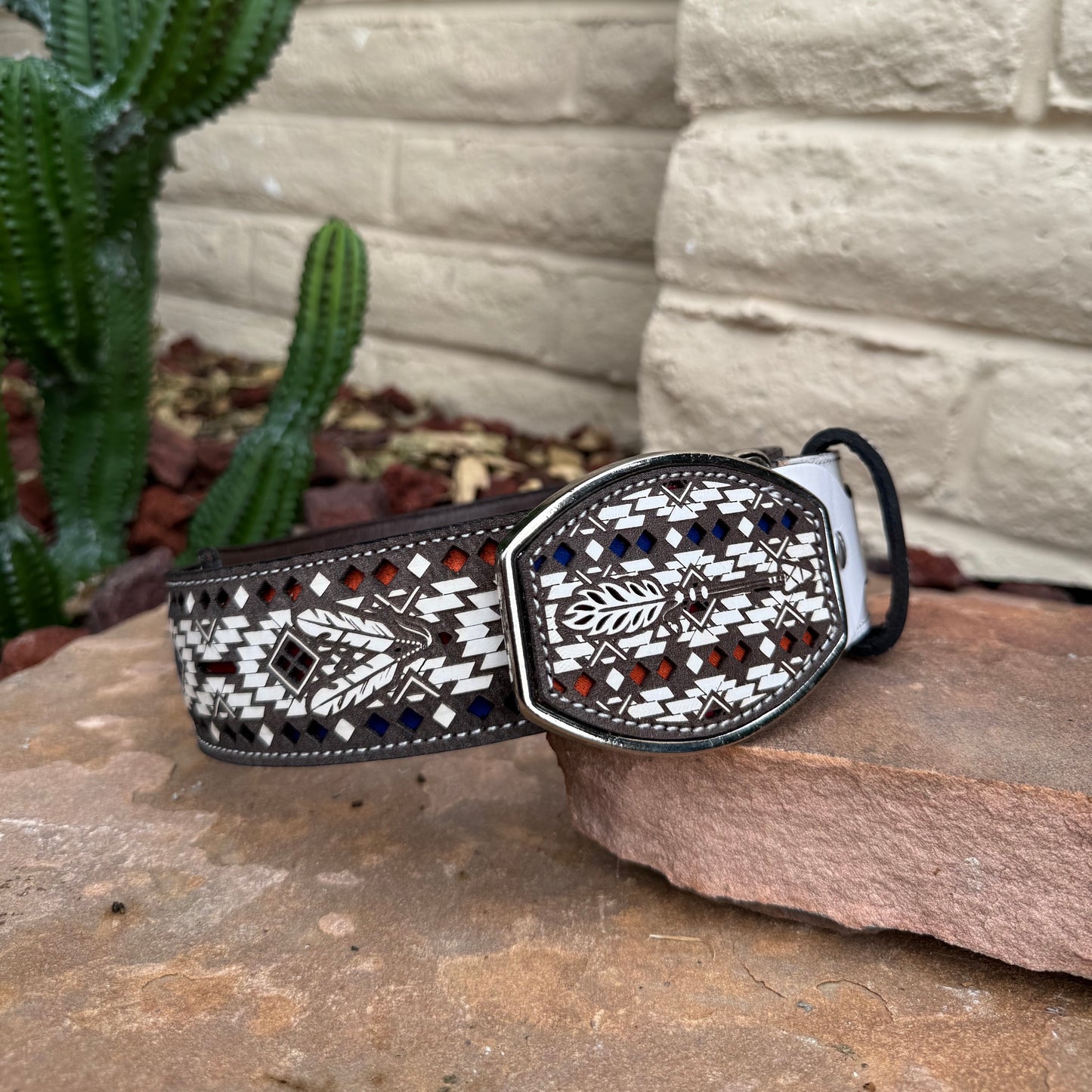 Western Leather Belt with Feather Arrow Design–Made in Mexico
