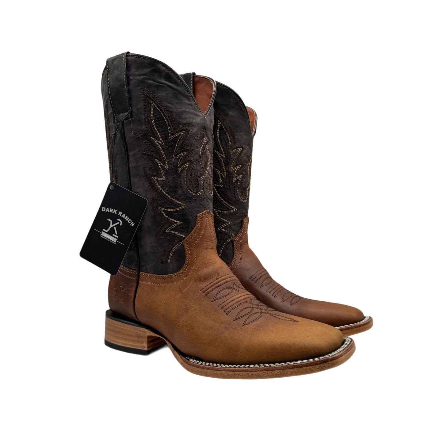 Dark Ranch Brown Leather Boots- Square Toe