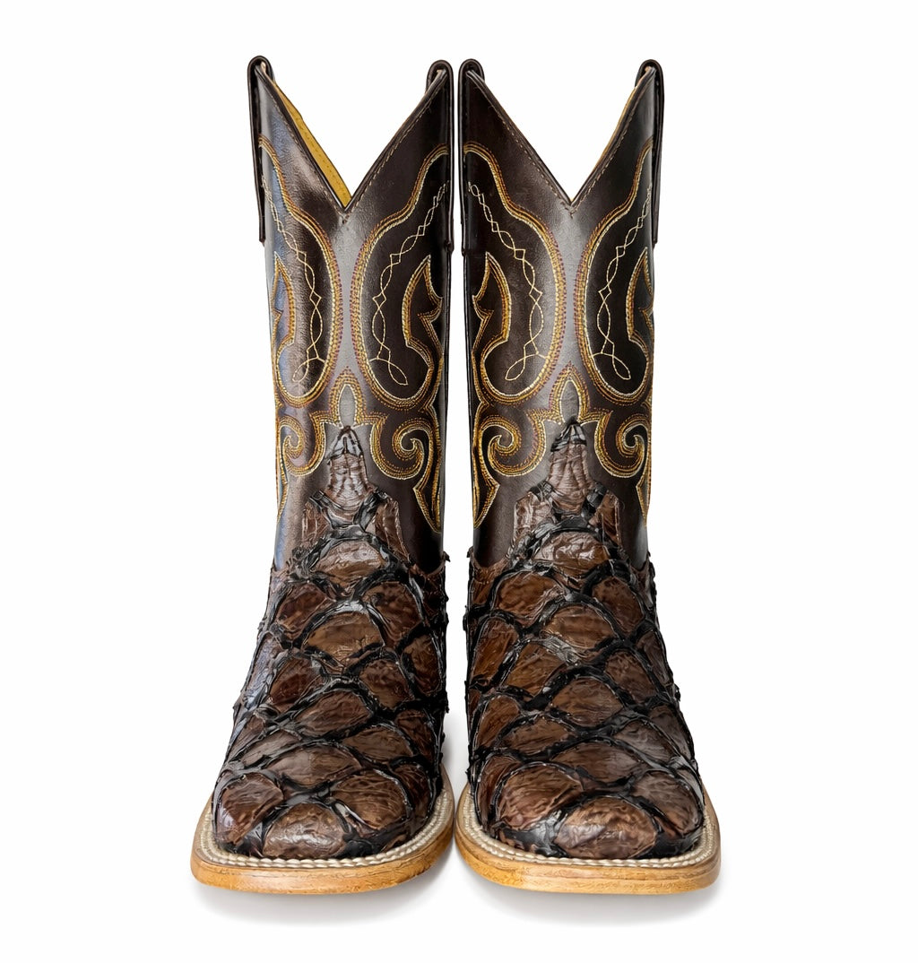 Dark Ranch Brown Pirarucu Boots-Square Toe