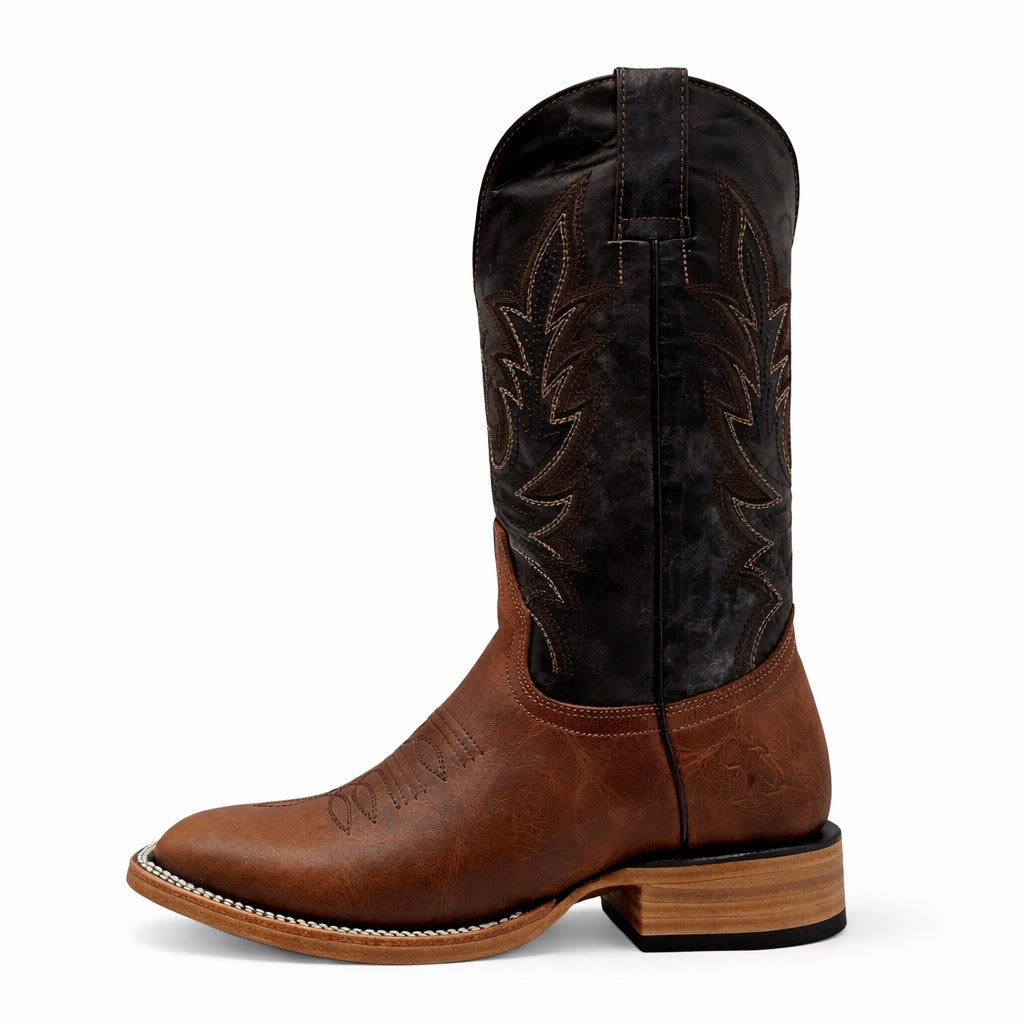 Dark Ranch Brown Leather Boots- Square Toe