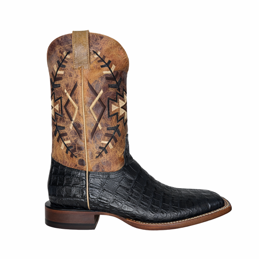 Dark Ranch Black Caiman Belly Boots-Square Toe