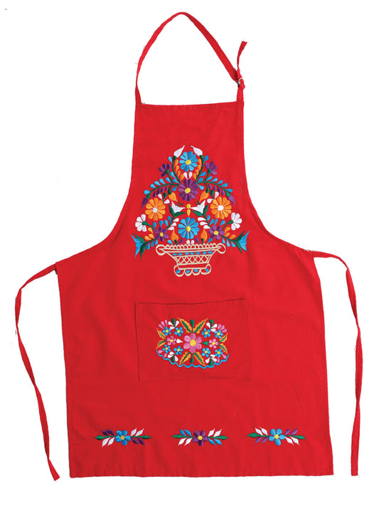 Mexican Artisanal Embroidered Apron Red 603195