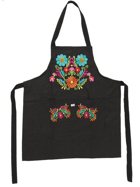 Mexican Artisanal Embroidered Apron Black 603197