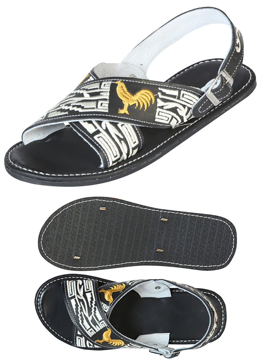Mexican Artisanal Sandals Leather Black Rooster 603790