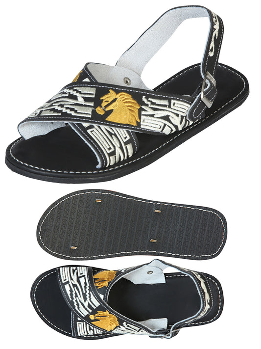 Mexican Artisanal Sandals Leather Black Horse 603792