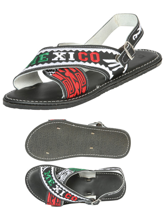 Mexican Artisanal Sandals Leather, Black Mexico Tricolor 603954