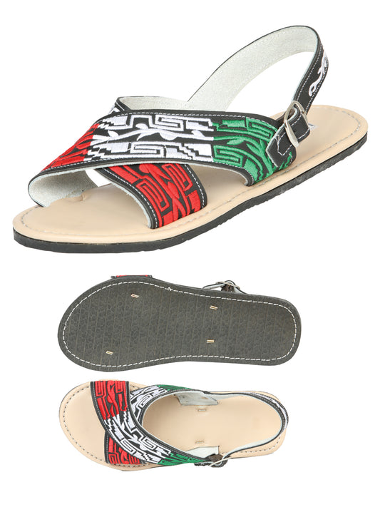 Mexican Artisanal Sandals Leather Black Tricolor 603955