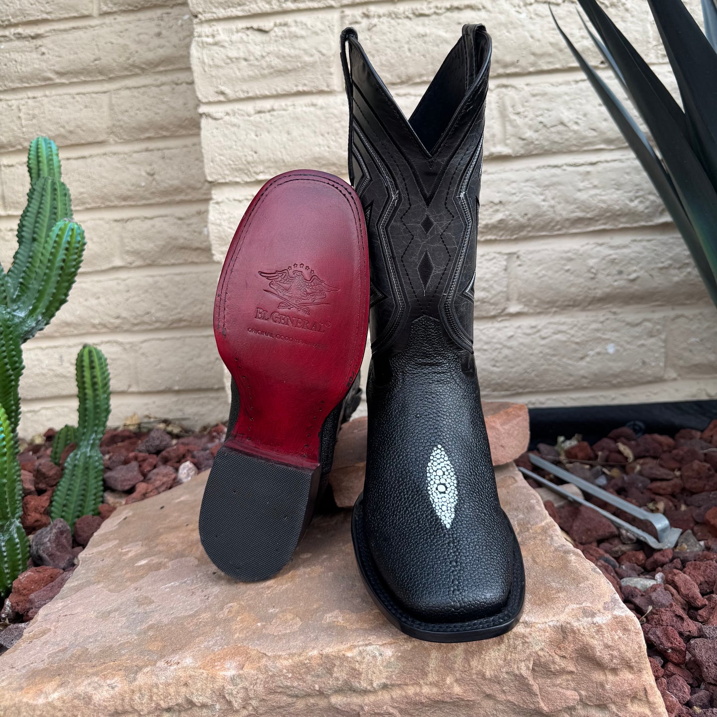 El General Black Stingray Boots-Square Toe