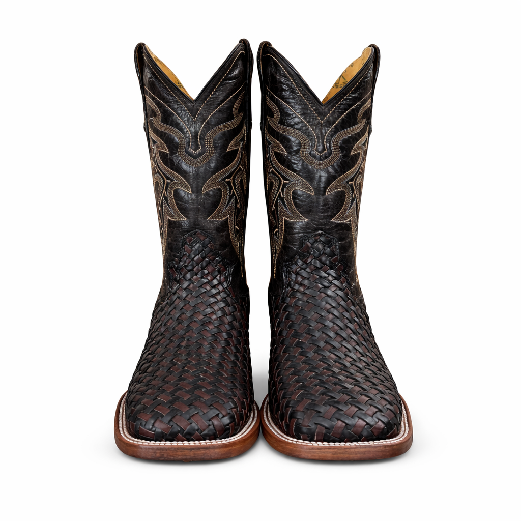 Dark Ranch Wine Basketweave Petatillo Boots-Square Toe