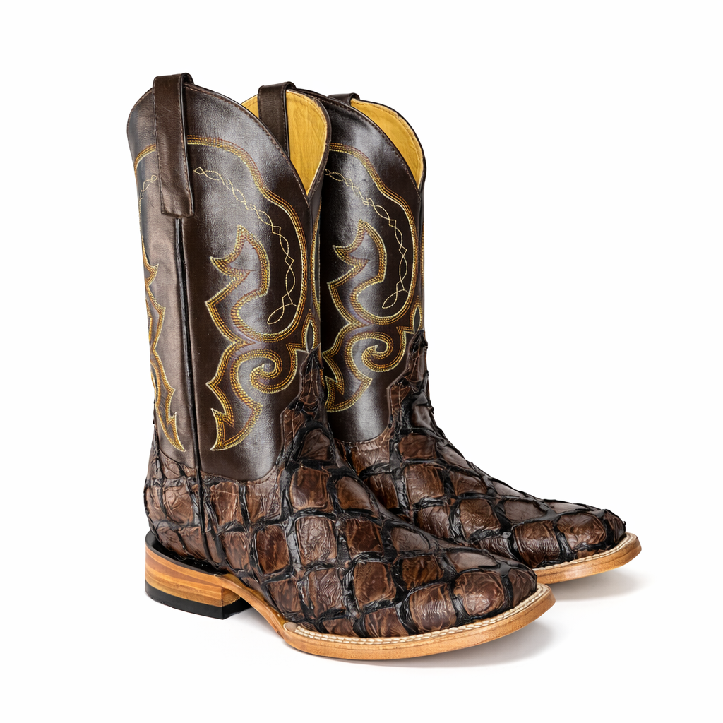 Dark Ranch Brown Pirarucu Boots-Square Toe
