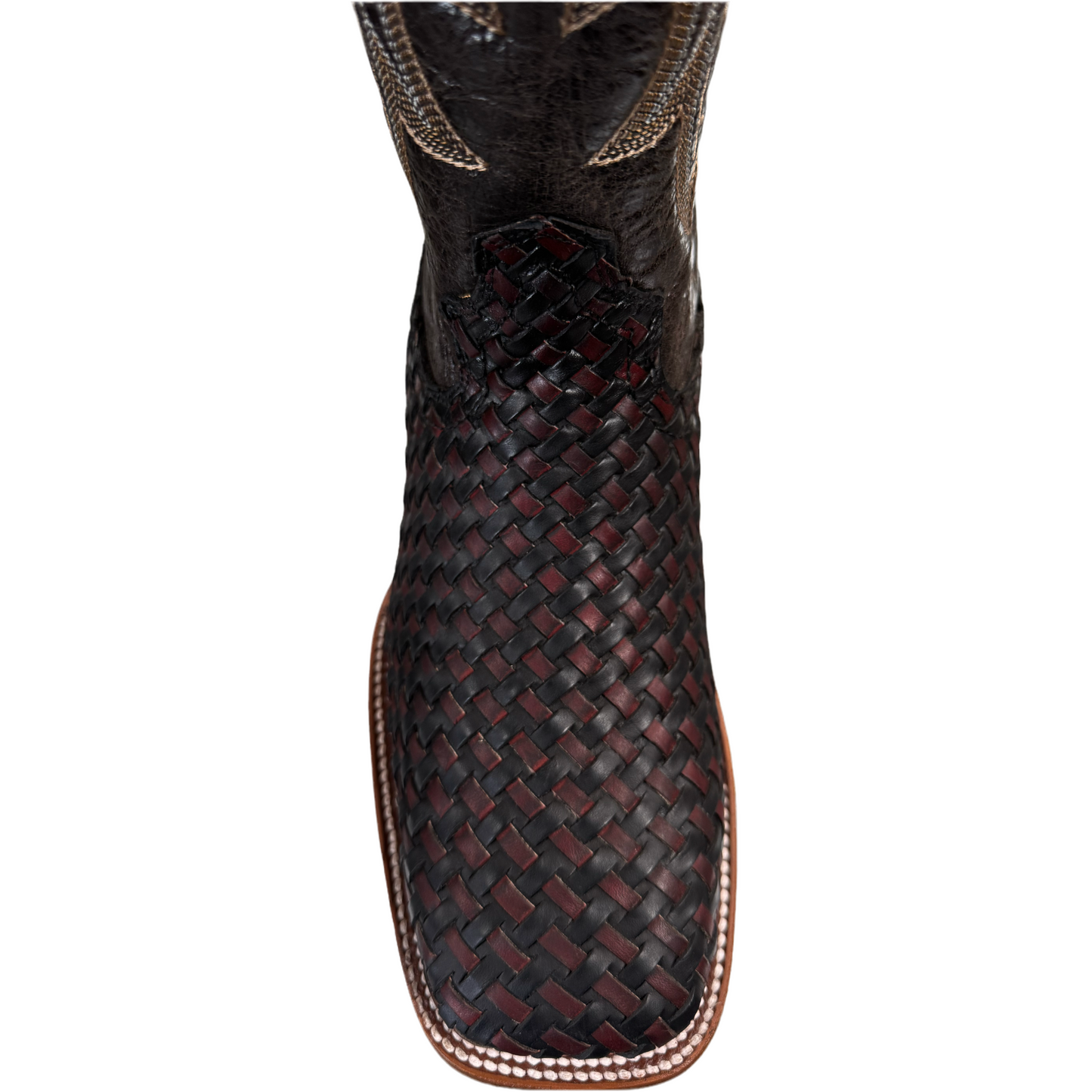 Dark Ranch Wine Basketweave Petatillo Boots-Square Toe