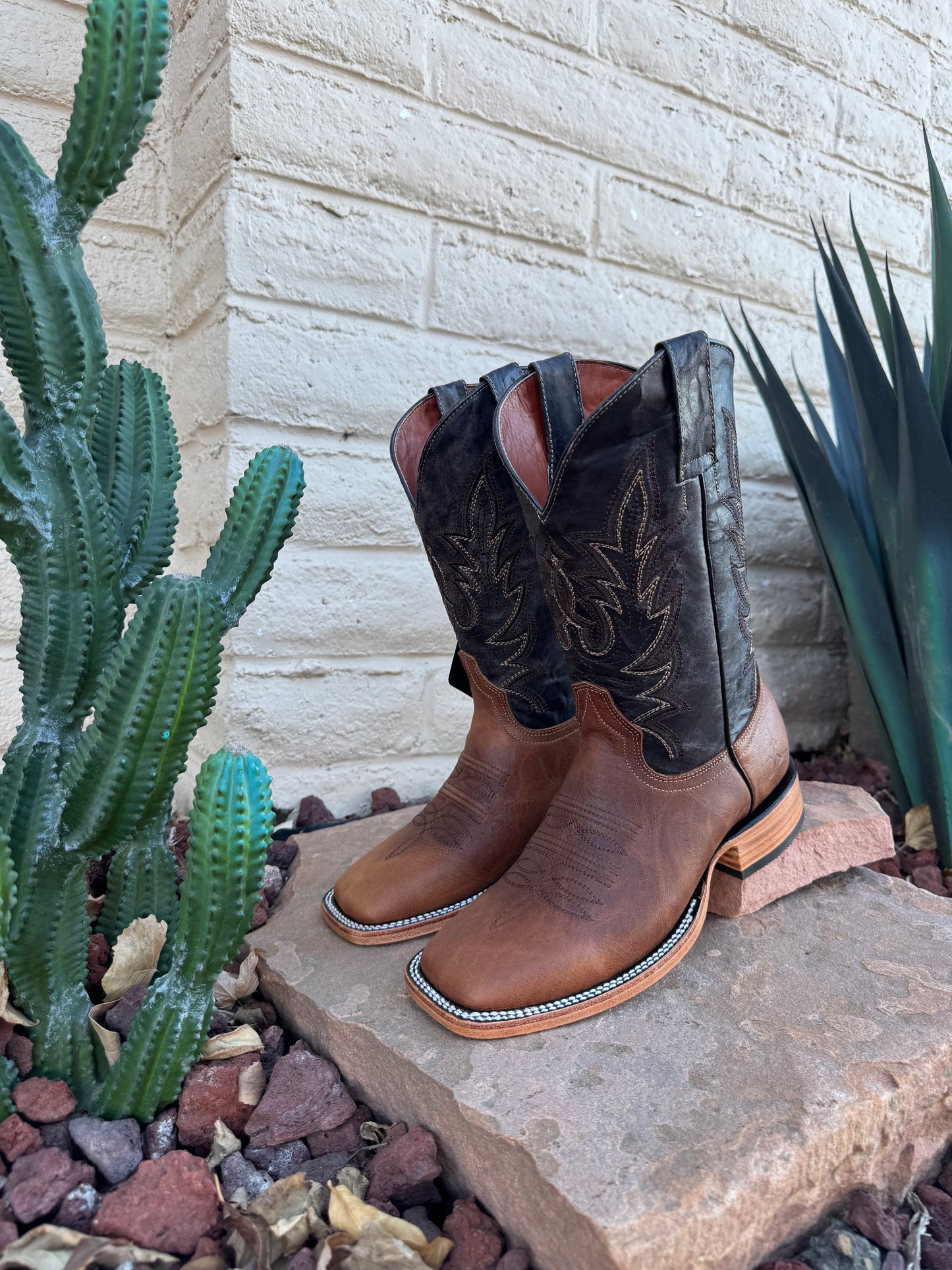 Dark Ranch Brown Leather Boots- Square Toe