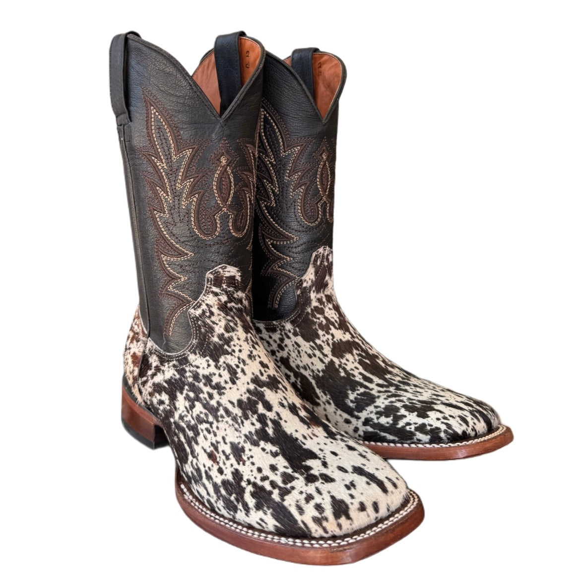 Dark Ranch White Cowhide Boots-Square Toe