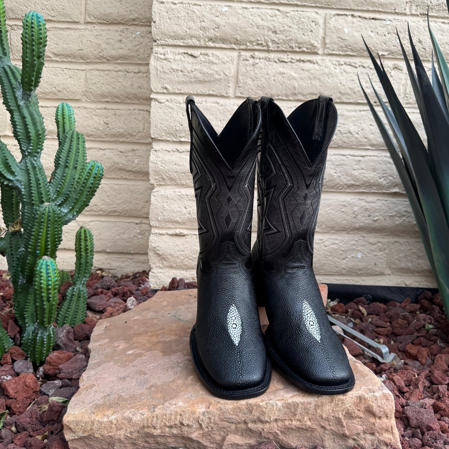 El General Black Stingray Boots-Square Toe