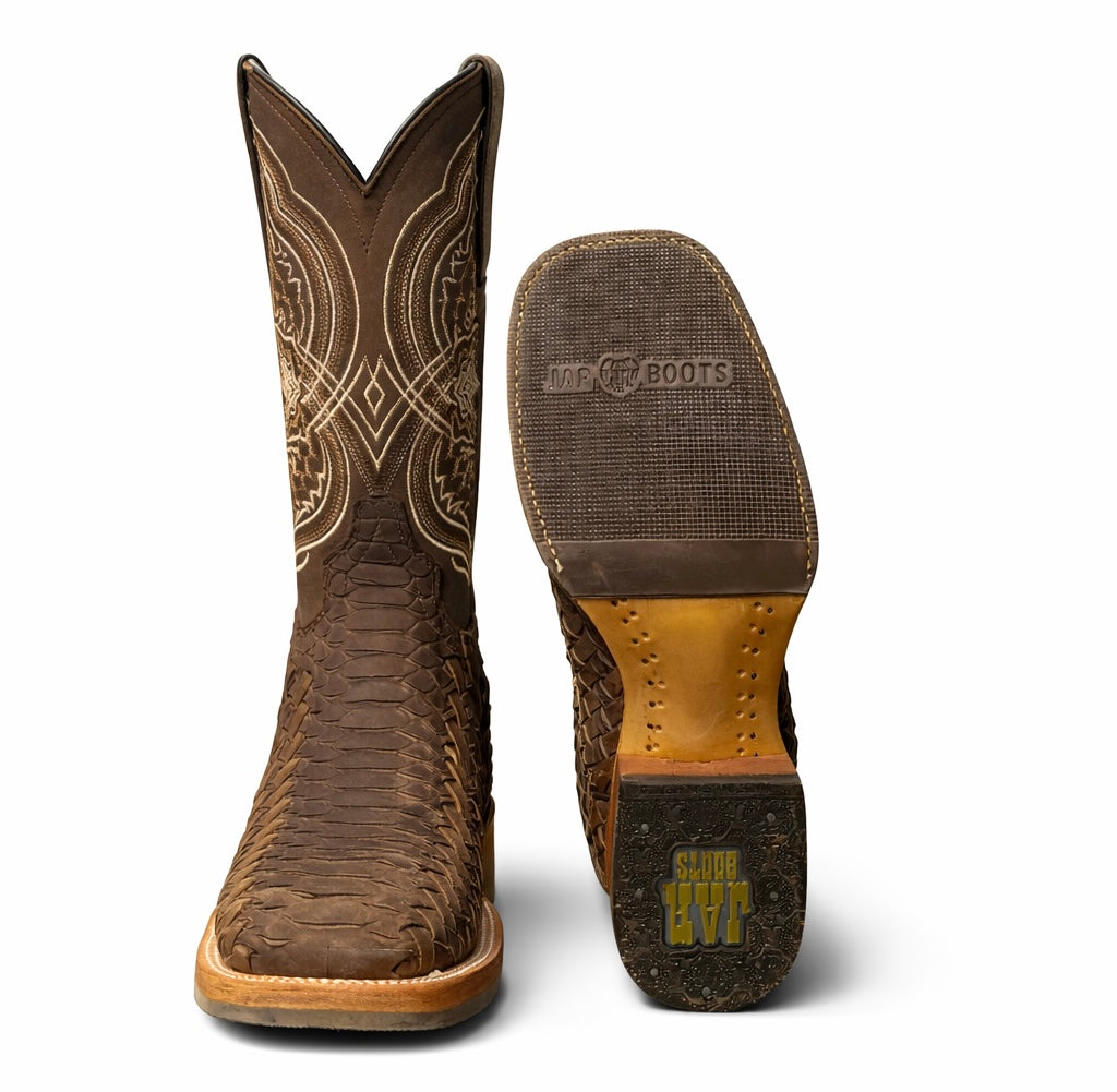 Jar Boots Brown Petatillo Basket Weave & Python-Square Toe