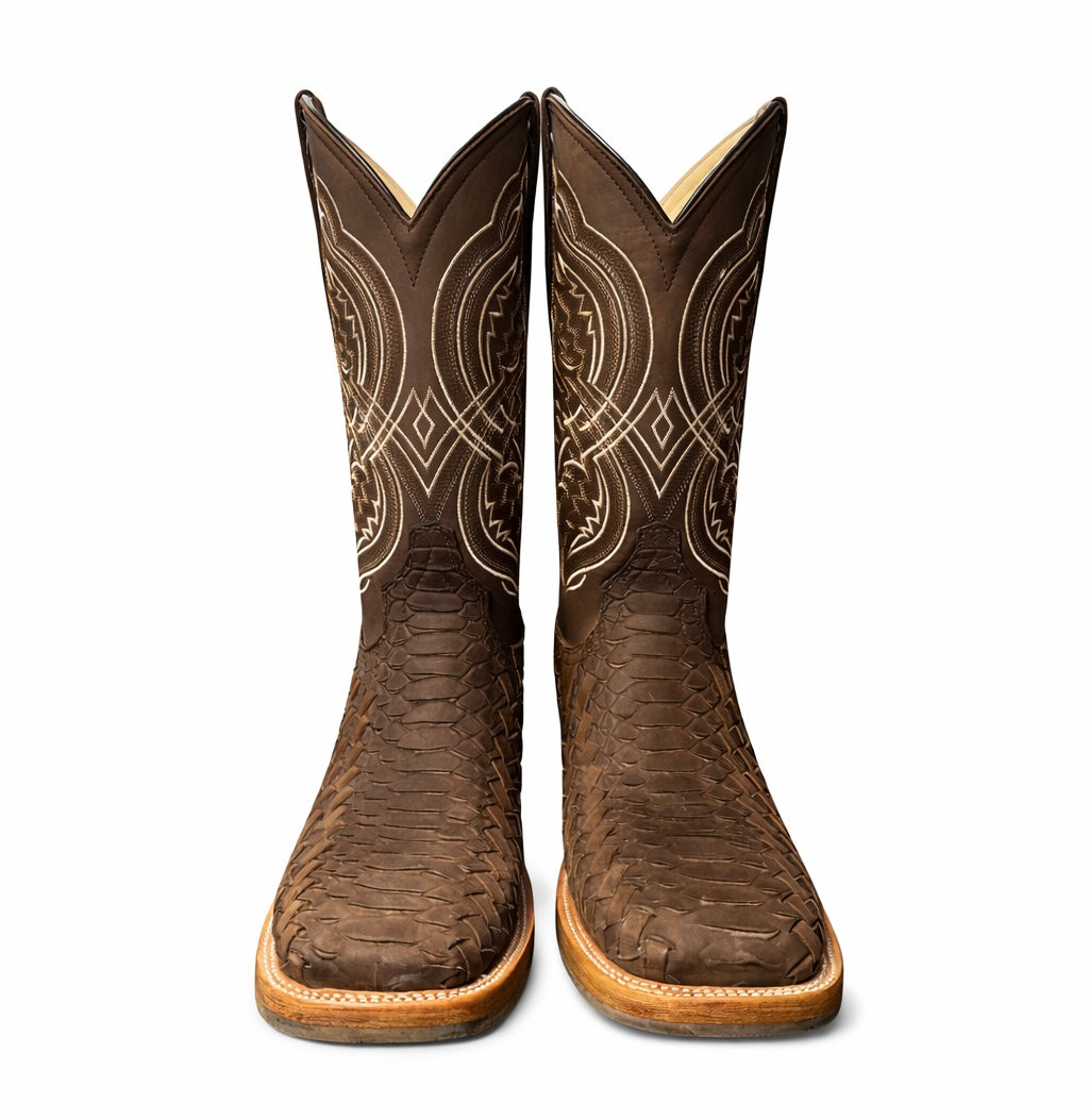 Jar Boots Brown Petatillo Basket Weave & Python-Square Toe
