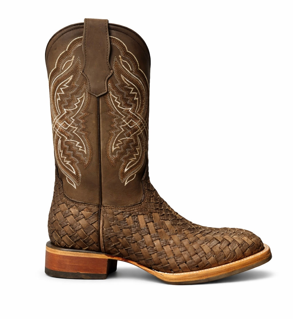 Jar Boots Brown Petatillo Basket Weave & Python-Square Toe