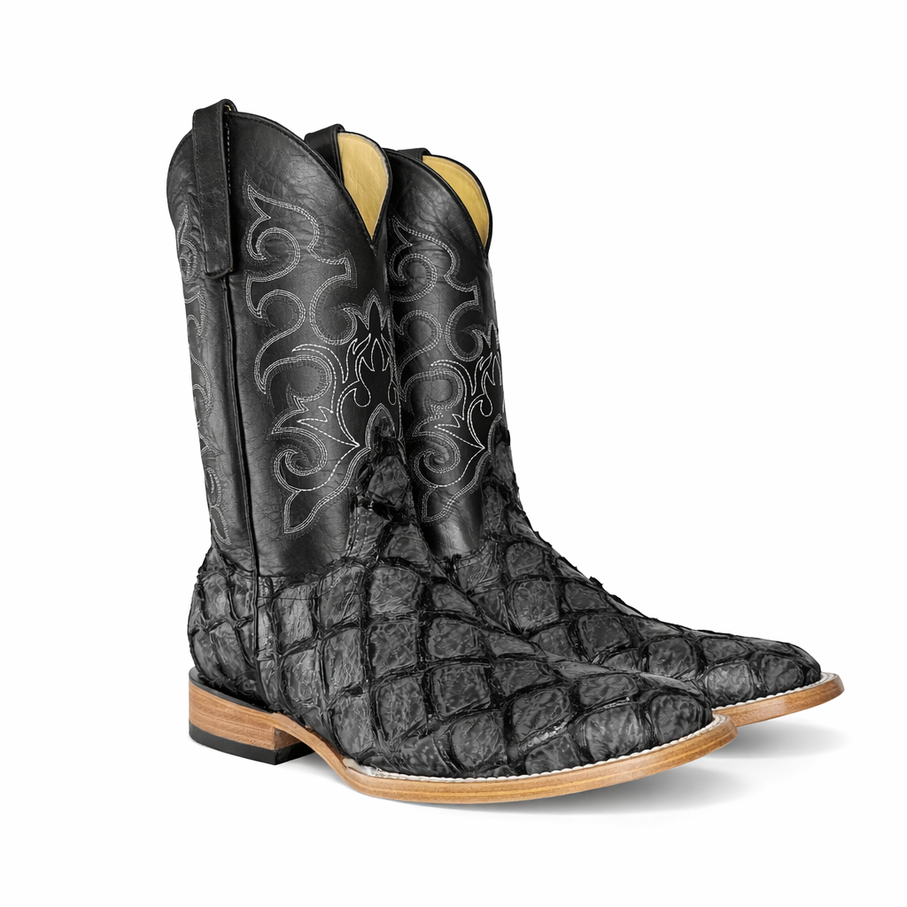 Dark Ranch Grey Pirarucu Boots-Square Toe